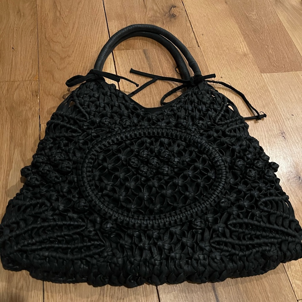 Anthropologie:  David & Scotti black leather macrame handbag